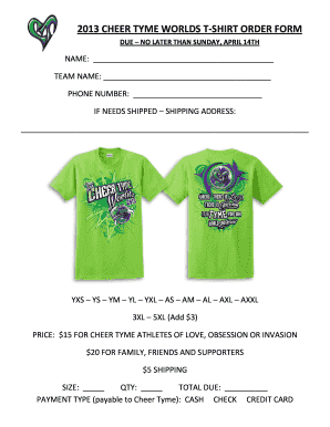 2013 CHEERING TYME WORLDS T-SHIRT ORDER FORM