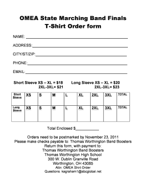 Spirit wearout order form template - OMEA State T-Shirt Sort Form.pdf - Olentangy High School