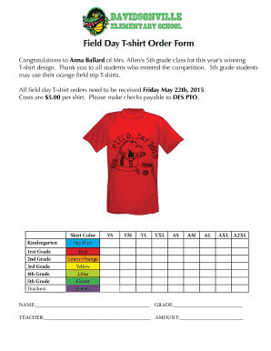 Tshirt purchase form template - Field Day T-shirt Order Form - Davidsonville Elementary PTO - despto