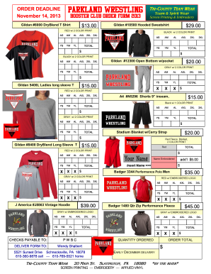 Clothing order form template - spirit wear order form template