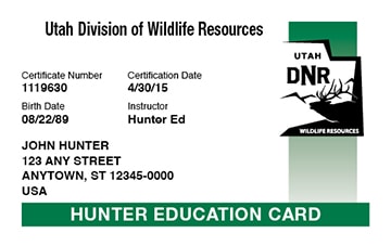 Utah hunter safety academics card