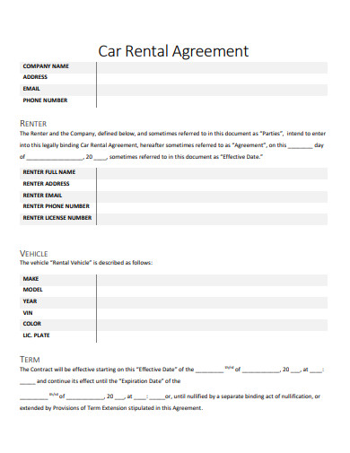 Sample Car Rental Agreement.
